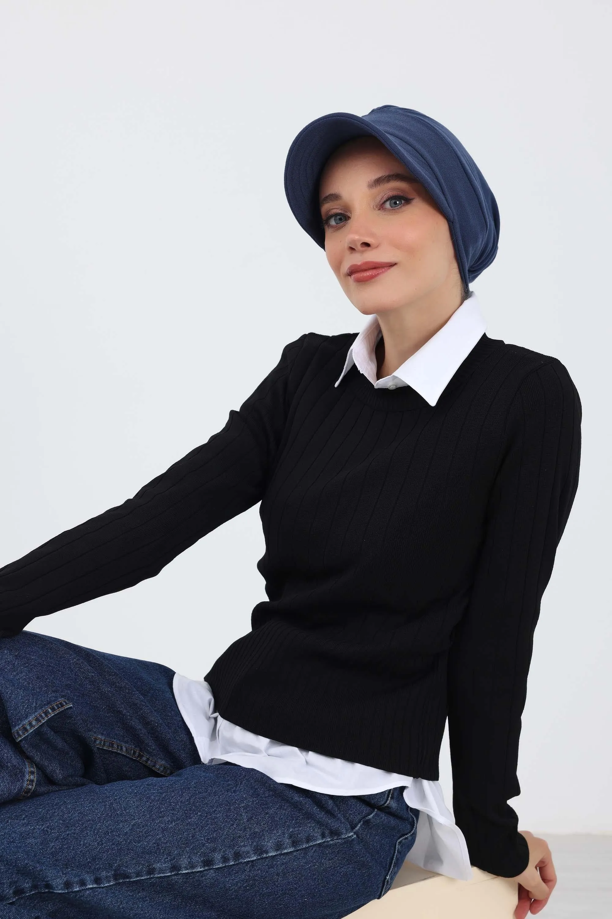 Chic Winter Visor Turban Hat for Women, Warm Ribbed Polyviscose Headwrap, Fashionable Polyviscose Headwrap for Winter,B-73RB