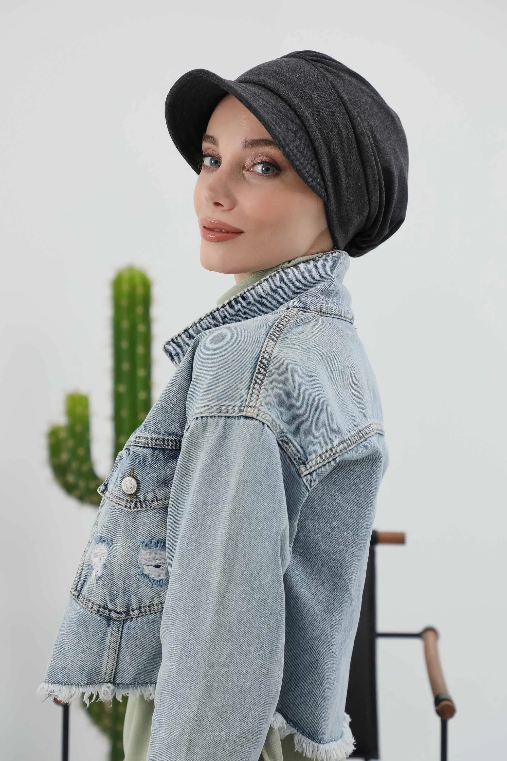 Chic Winter Visor Turban Hat for Women, Warm Ribbed Polyviscose Headwrap, Fashionable Polyviscose Headwrap for Winter,B-73RB