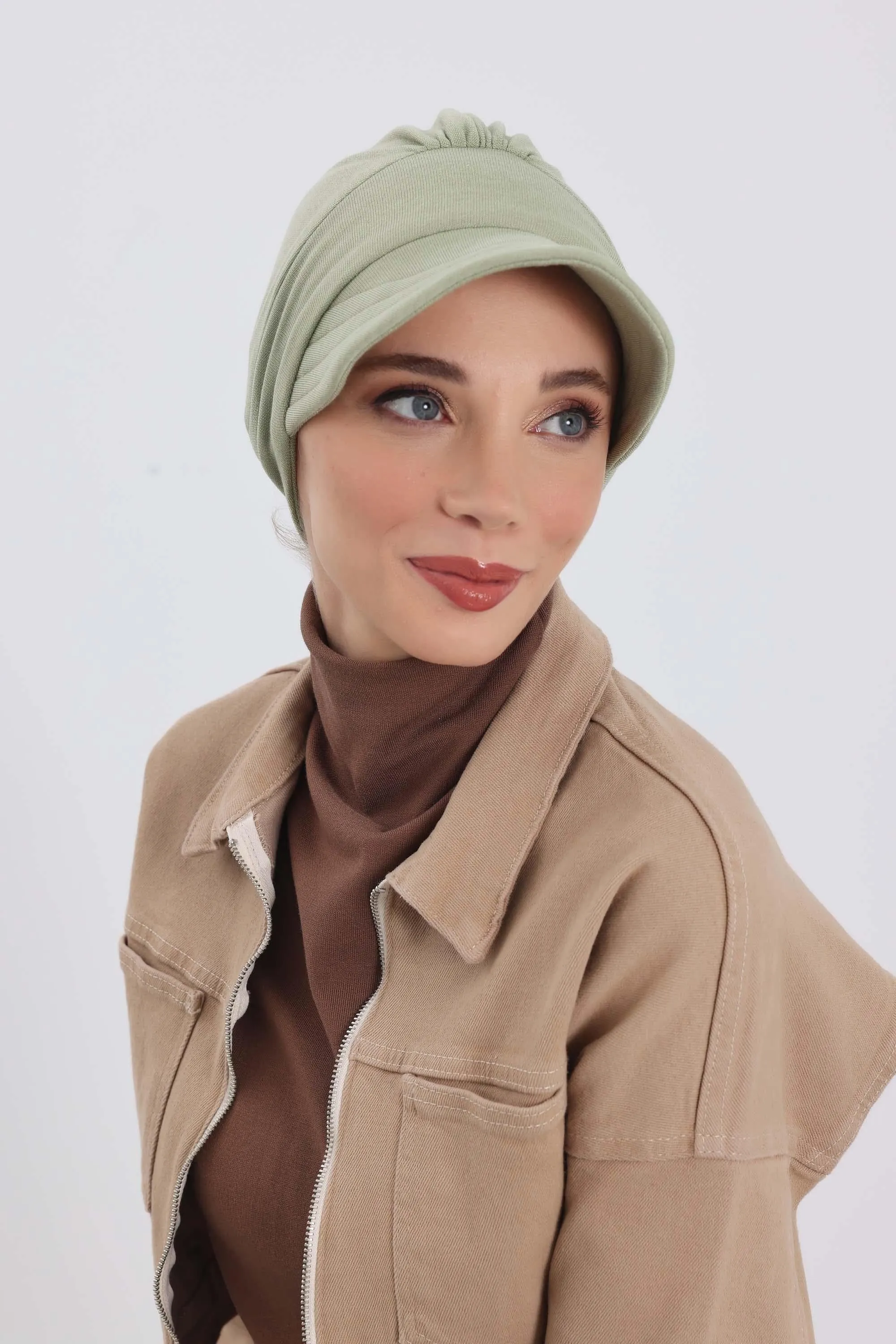 Chic Winter Visor Turban Hat for Women, Warm Ribbed Polyviscose Headwrap, Fashionable Polyviscose Headwrap for Winter,B-73RB