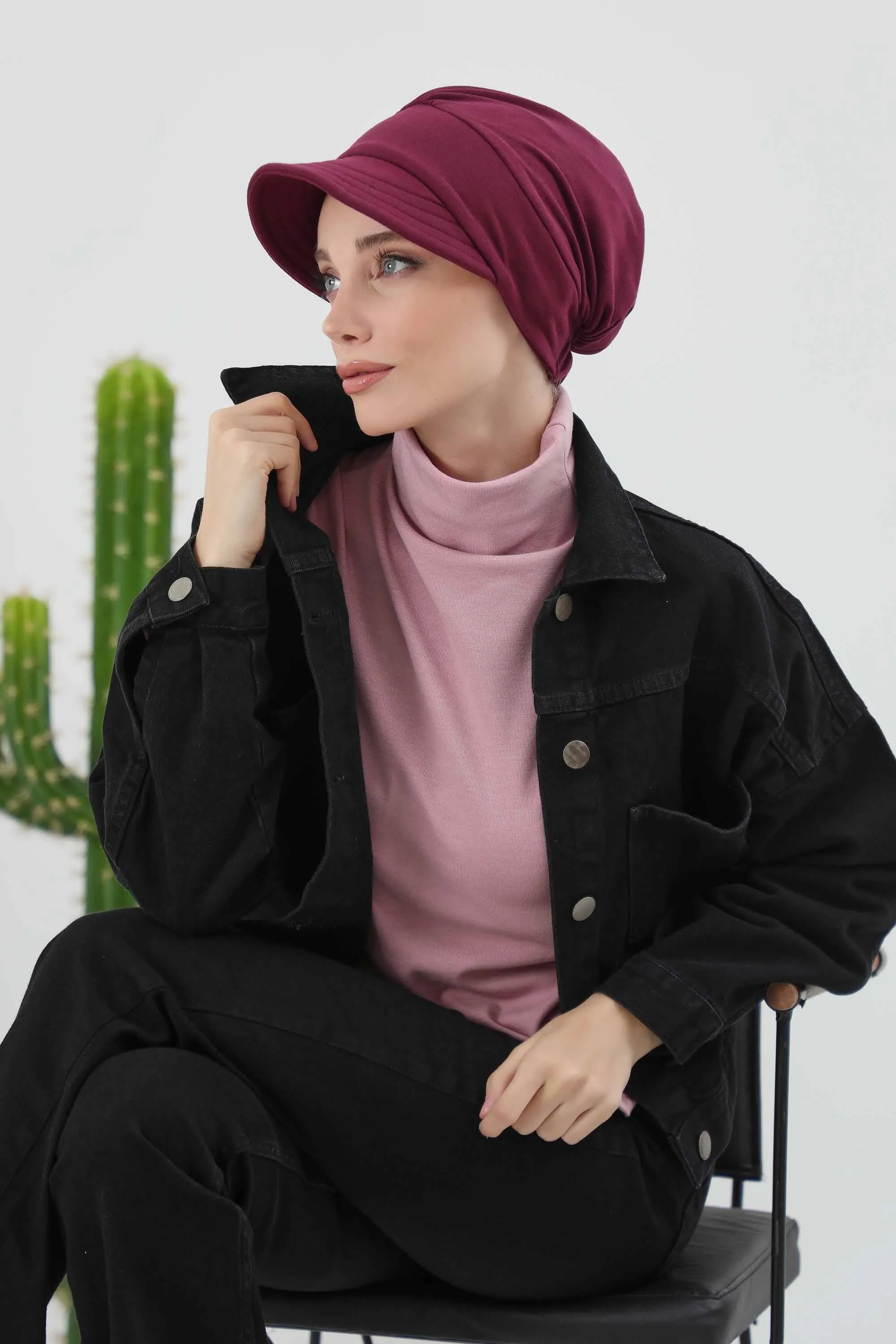 Chic Winter Visor Turban Hat for Women, Warm Ribbed Polyviscose Headwrap, Fashionable Polyviscose Headwrap for Winter,B-73RB