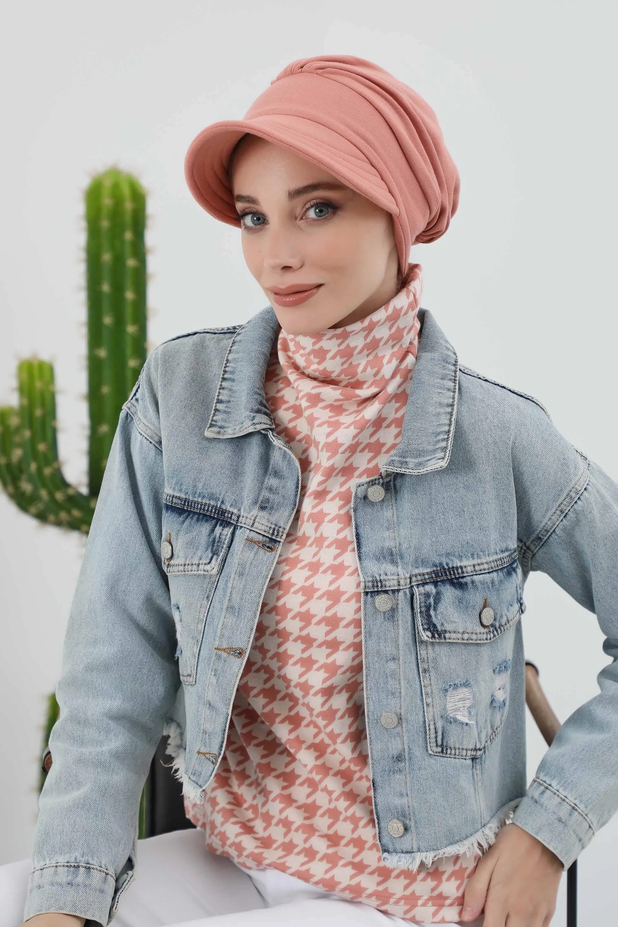 Chic Winter Visor Turban Hat for Women, Warm Ribbed Polyviscose Headwrap, Fashionable Polyviscose Headwrap for Winter,B-73RB