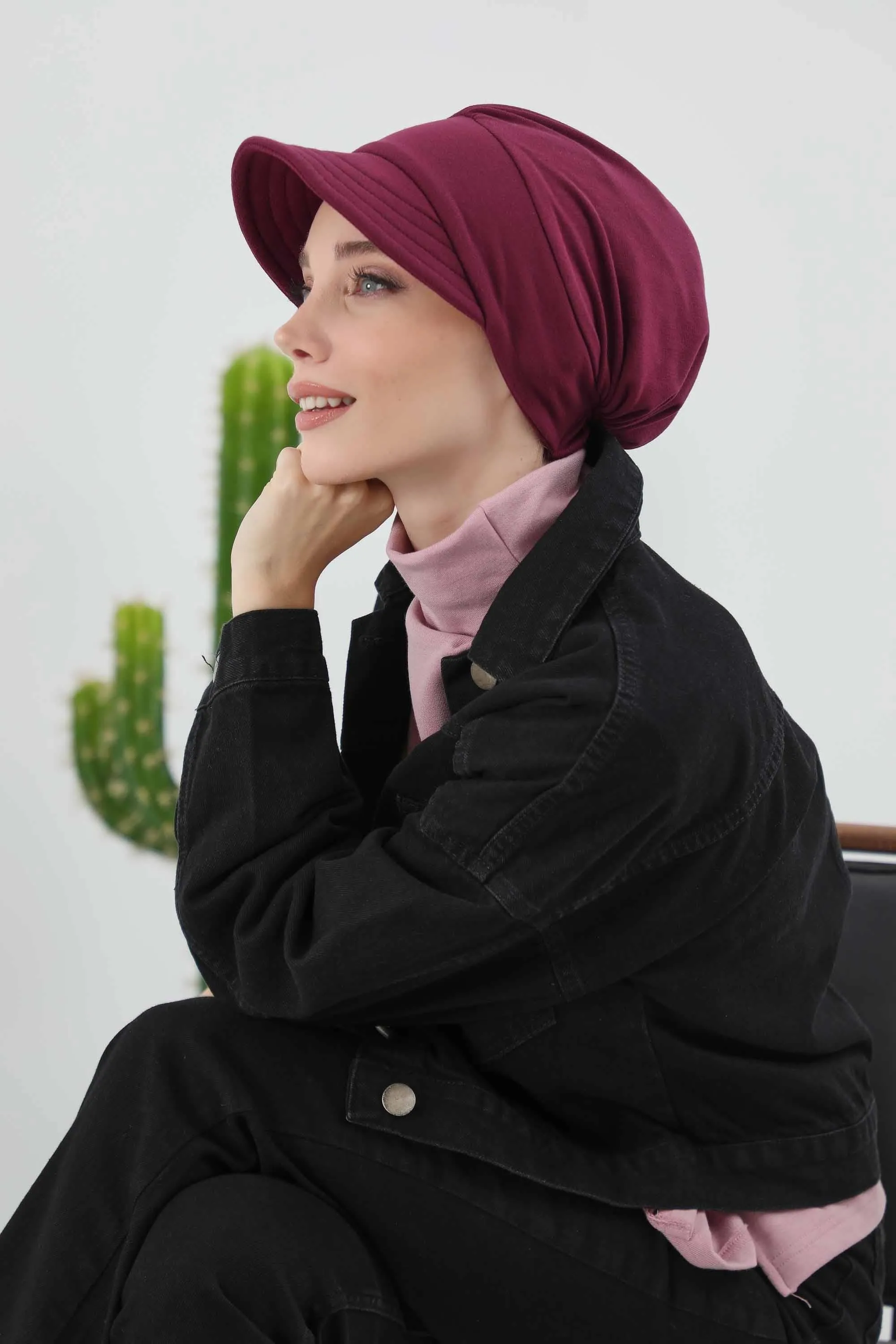 Chic Winter Visor Turban Hat for Women, Warm Ribbed Polyviscose Headwrap, Fashionable Polyviscose Headwrap for Winter,B-73RB