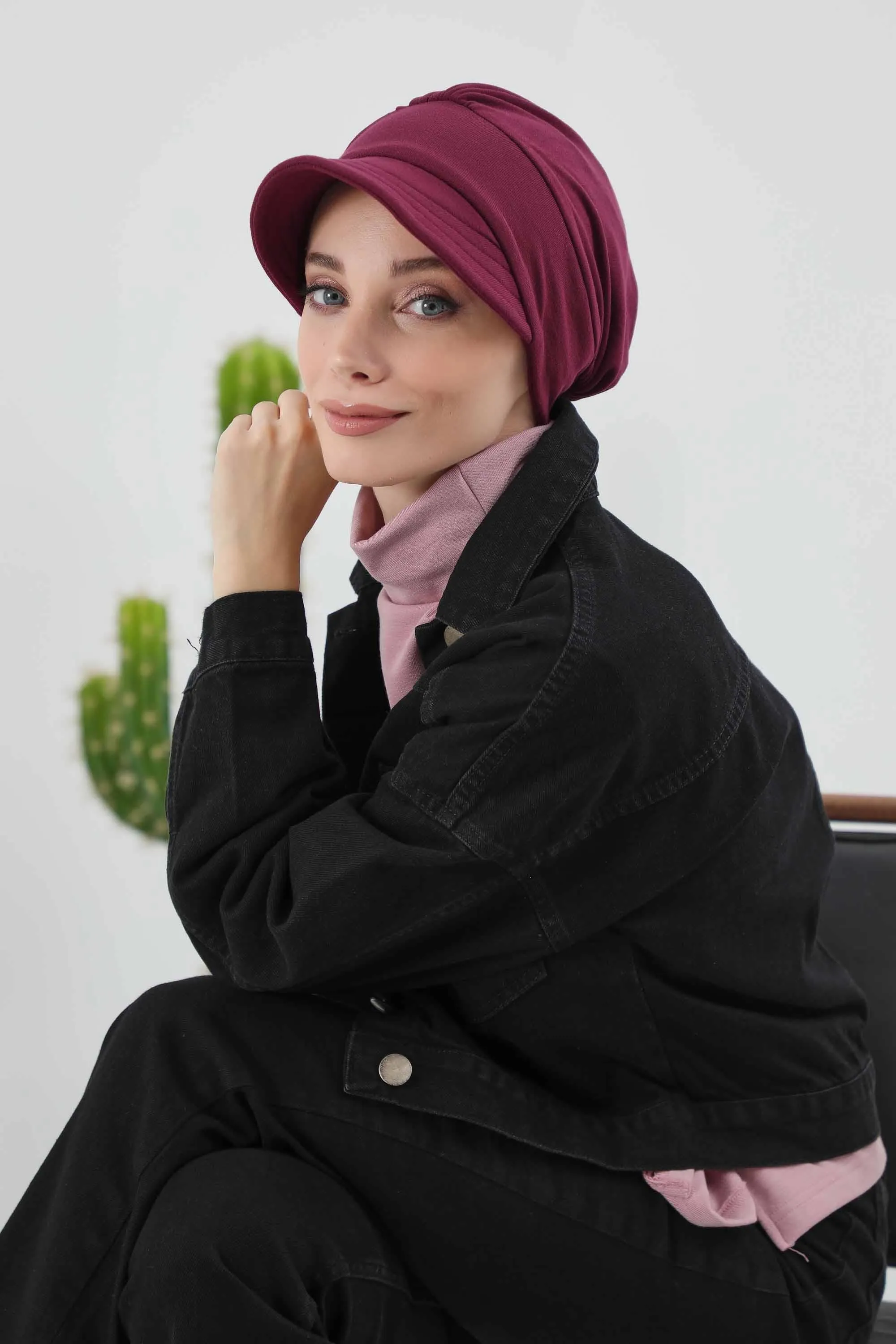 Chic Winter Visor Turban Hat for Women, Warm Ribbed Polyviscose Headwrap, Fashionable Polyviscose Headwrap for Winter,B-73RB