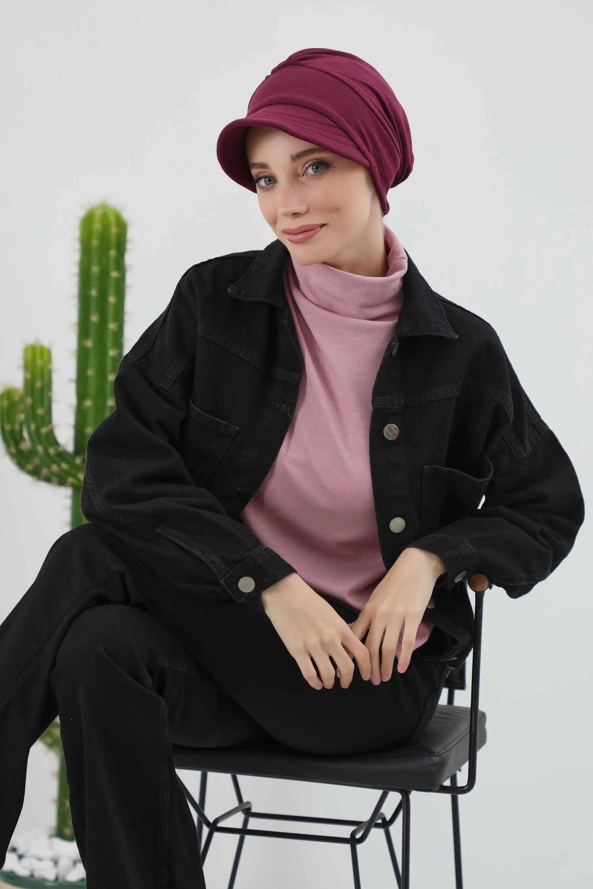 Chic Winter Visor Turban Hat for Women, Warm Ribbed Polyviscose Headwrap, Fashionable Polyviscose Headwrap for Winter,B-73RB