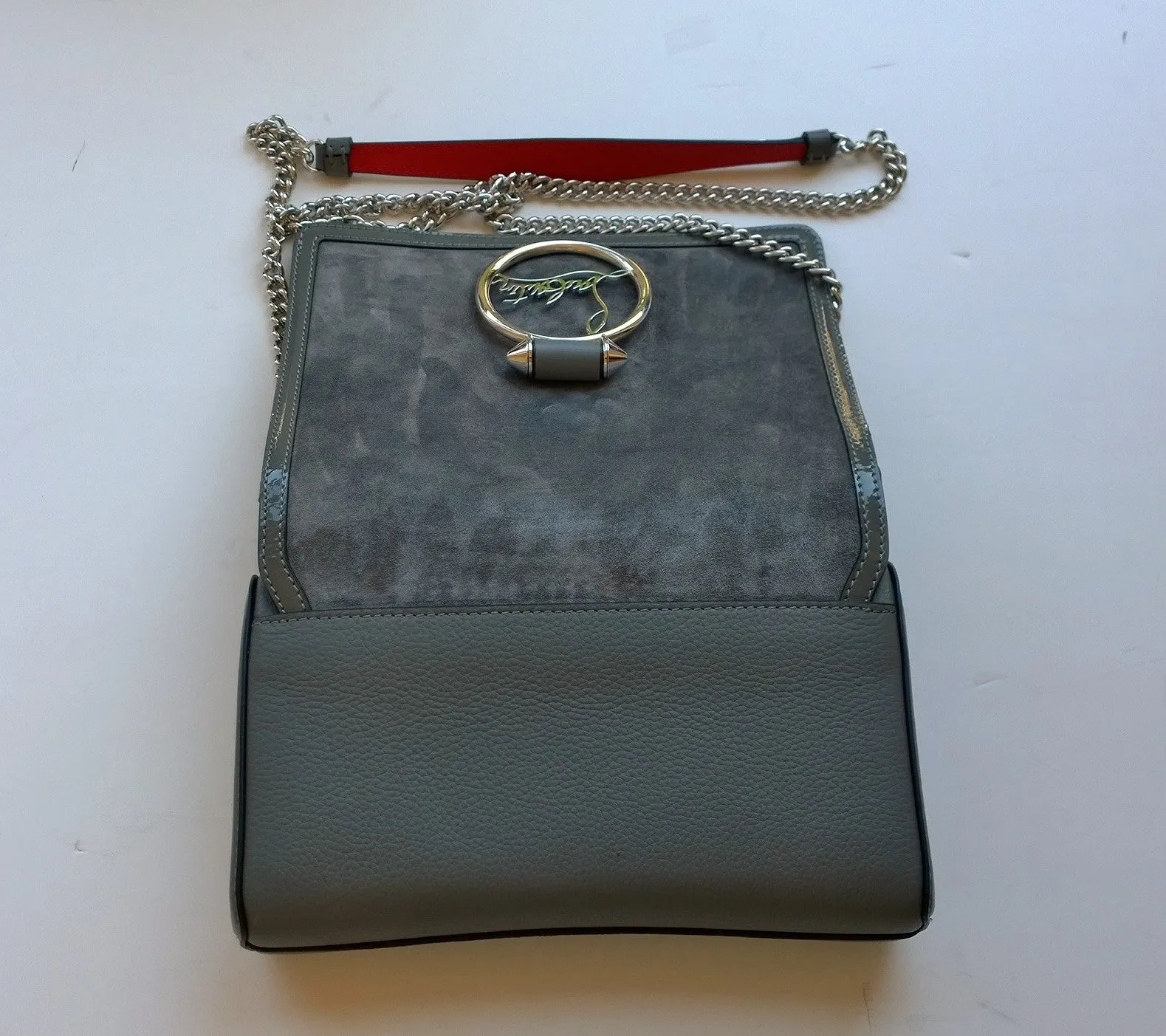 Christian Louboutin Rubylou Shadow Gray Suede Chain Bag small purse