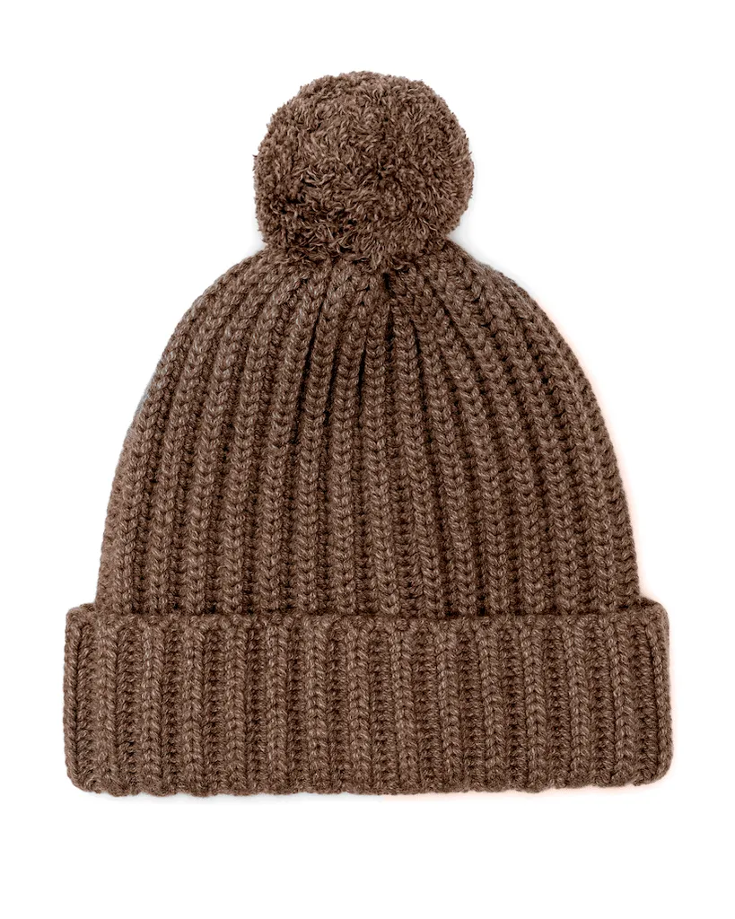 Chunky Ribbed Knit Cashmere Hat With Pom-Pom