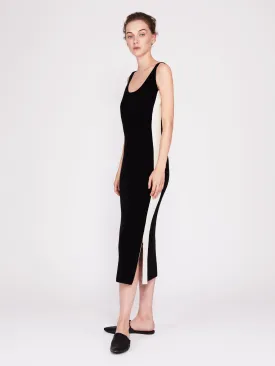 CMMC Striped Scoop Neck Cashmere Maxi Dress - Noir x White