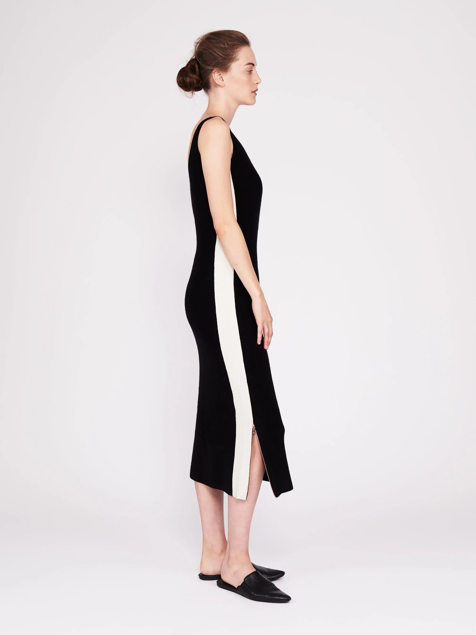 CMMC Striped Scoop Neck Cashmere Maxi Dress - Noir x White