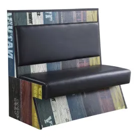 ComfortZone Worn Painted Plank Finish Restaurant Diner Bench Black Upholstered Seat Back