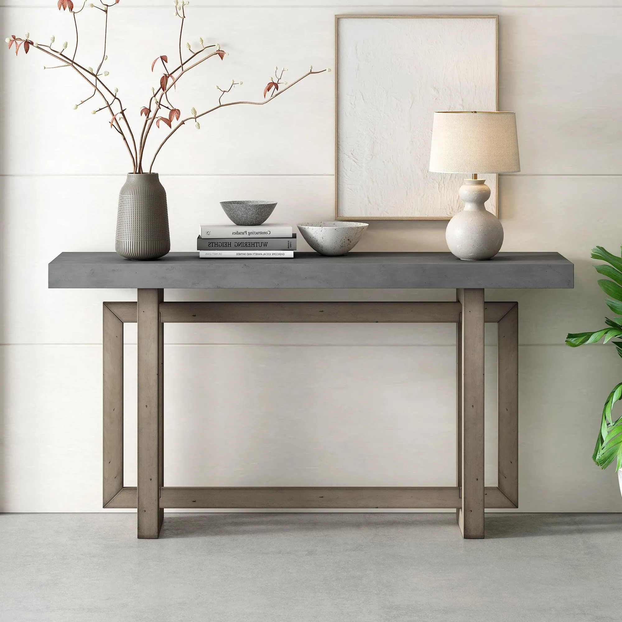 Contemporary Console Table with Wood Top, Extra Long for Entryway and Hallway