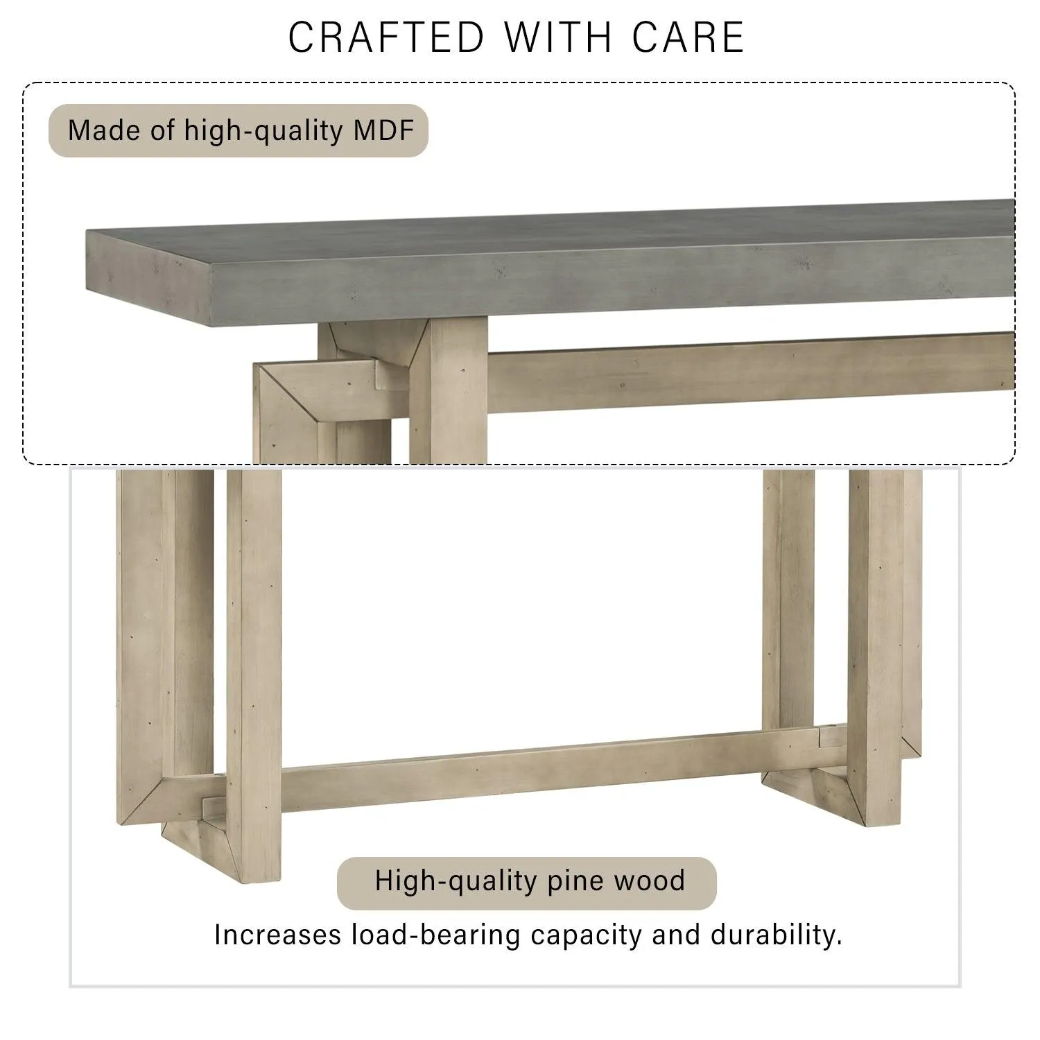 Contemporary Console Table with Wood Top, Extra Long for Entryway and Hallway