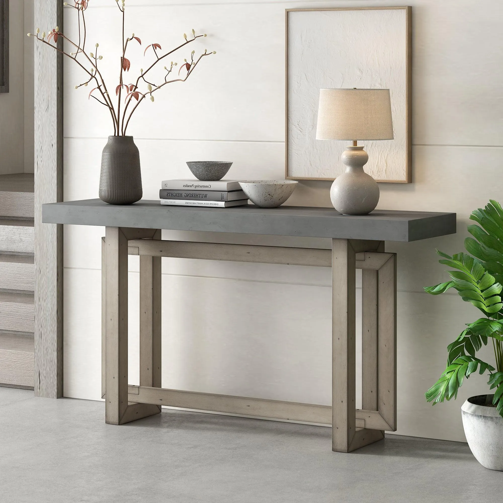 Contemporary Console Table with Wood Top, Extra Long for Entryway and Hallway