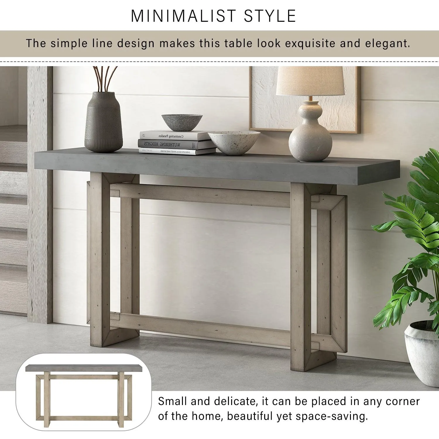 Contemporary Console Table with Wood Top, Extra Long for Entryway and Hallway