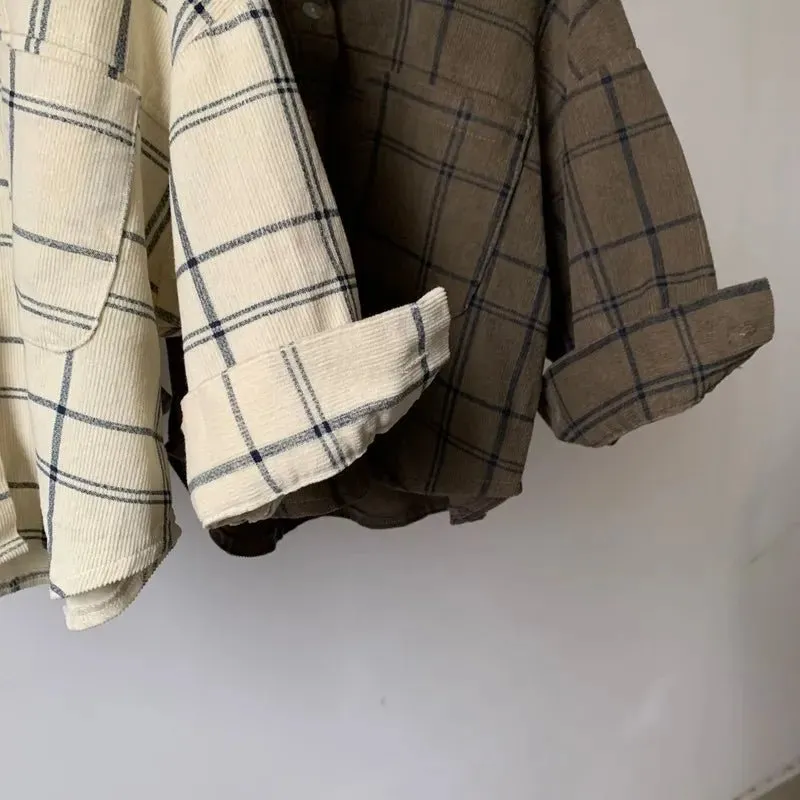 Cozy Cream & Grey Checked Flannel Shirt for Boys