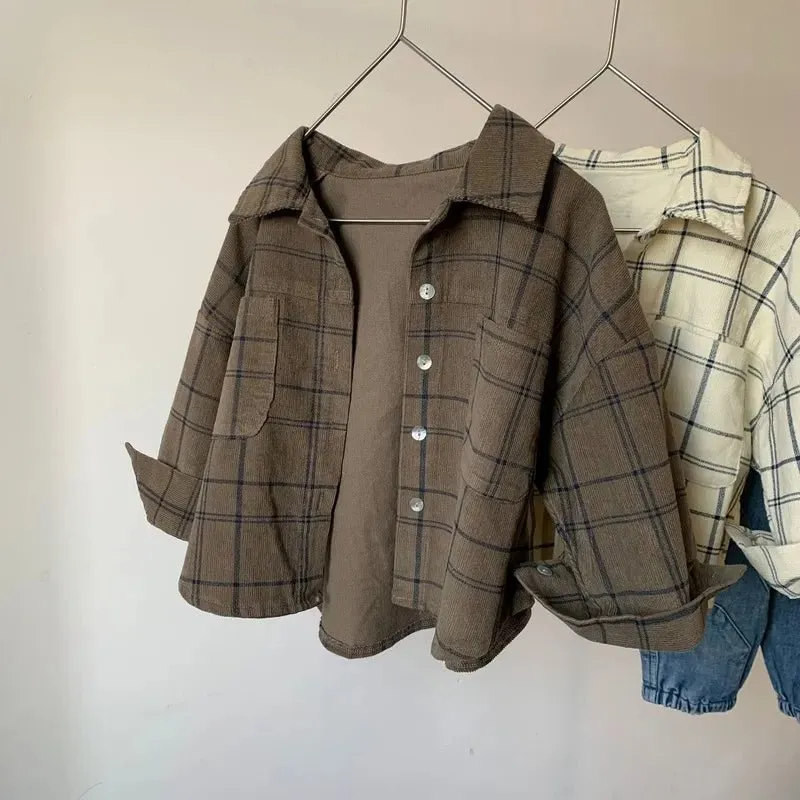 Cozy Cream & Grey Checked Flannel Shirt for Boys