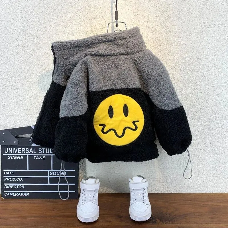 Cozy Smiley Zip-Up Wool Jacket