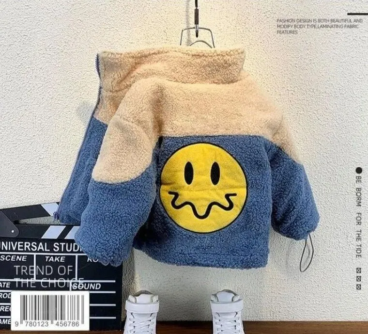 Cozy Smiley Zip-Up Wool Jacket