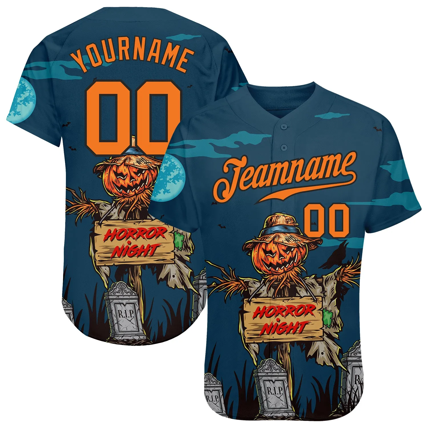 Custom 3D Pattern Halloween Pumpkins Horror Night Authentic Baseball Jersey