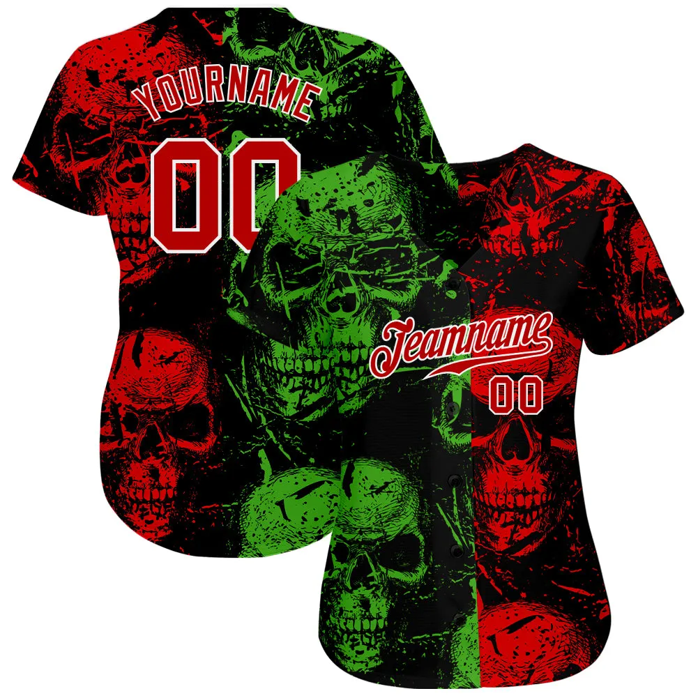 Custom 3D Pattern Halloween Skulls Authentic Baseball Jersey