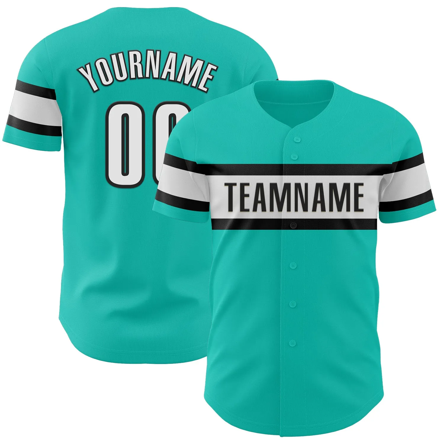 Custom Aqua White-Black Authentic Baseball Jersey