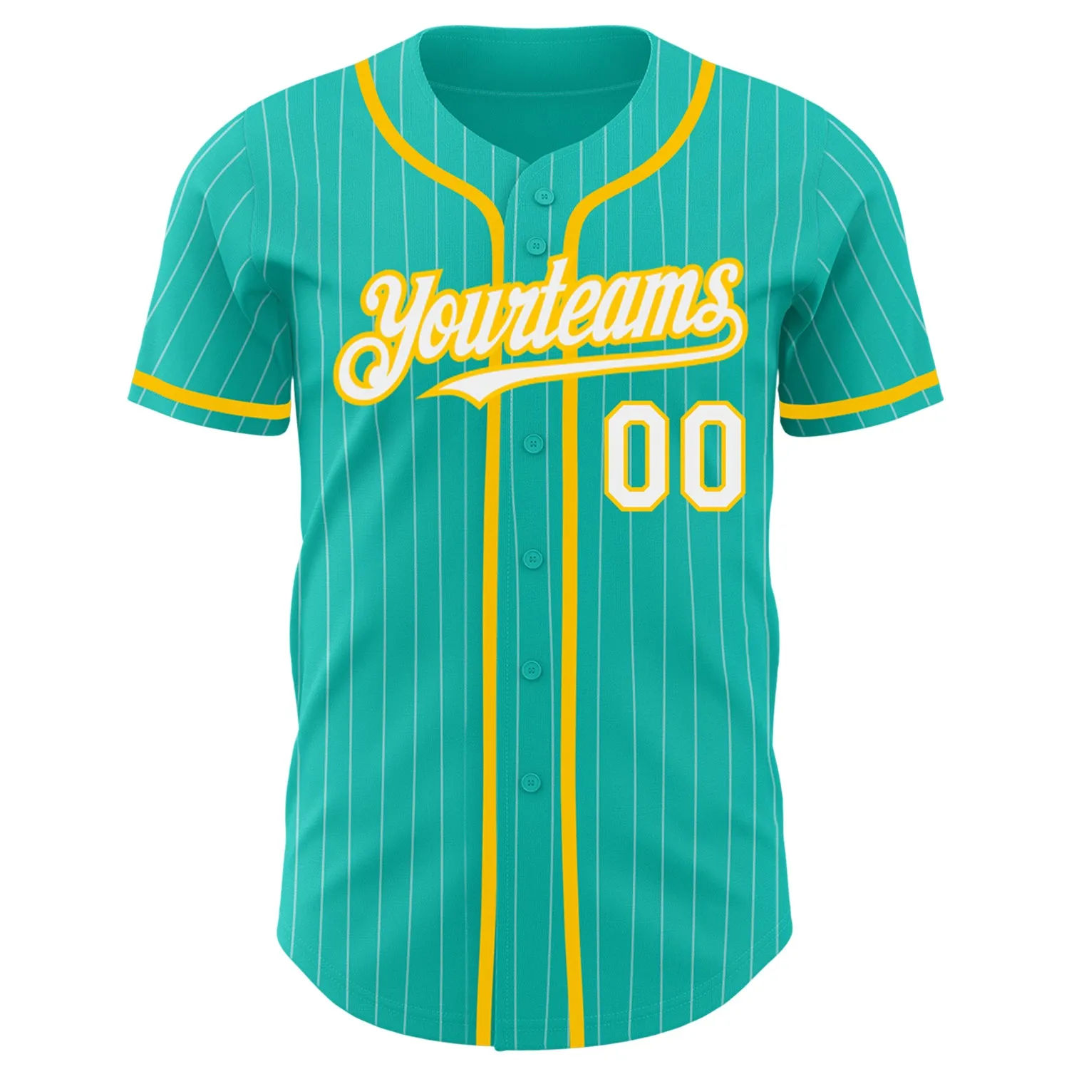 Custom Aqua White Pinstripe White-Yellow Authentic Baseball Jersey