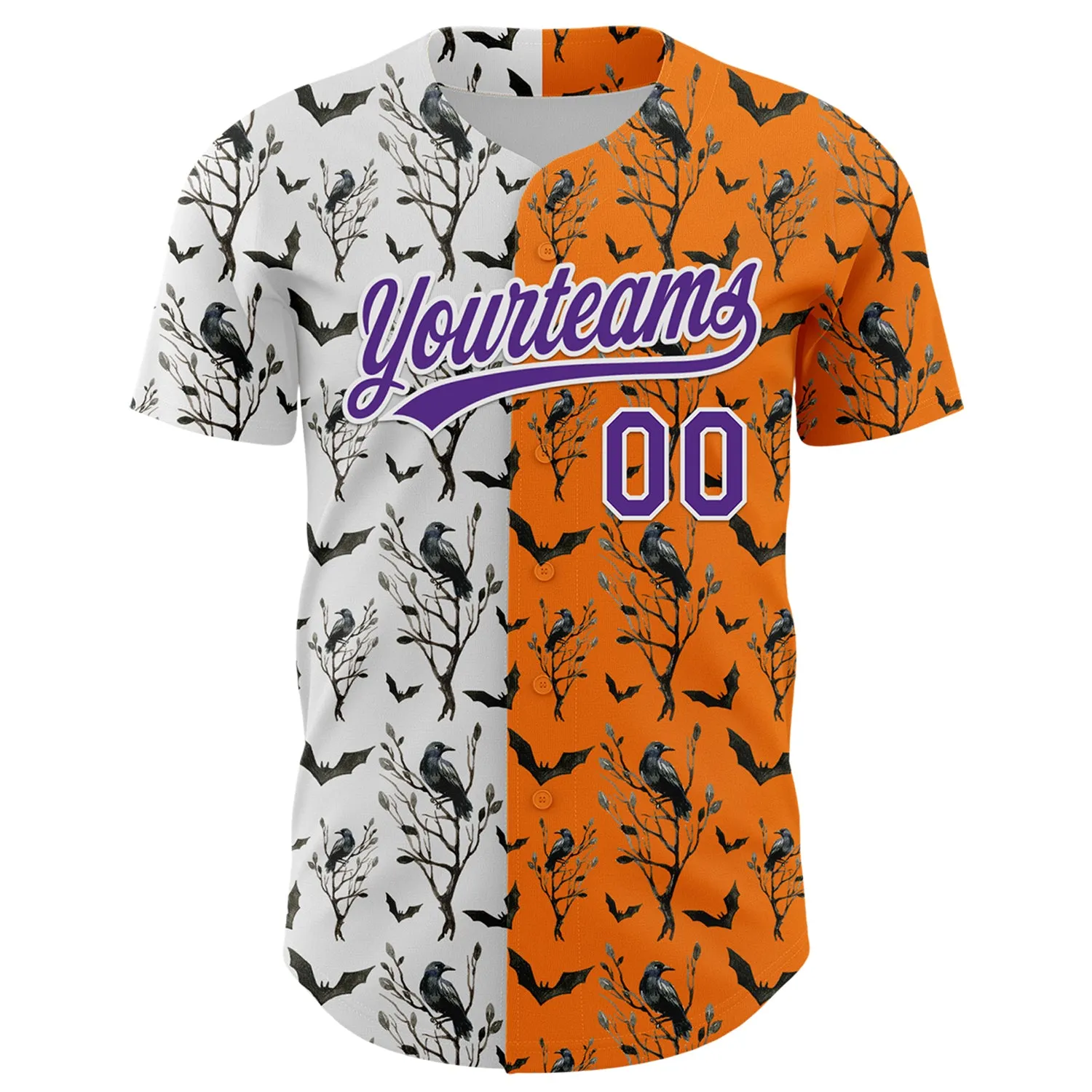 Custom Bay Orange Purple-White 3D Pattern Halloween Authentic Baseball Jersey