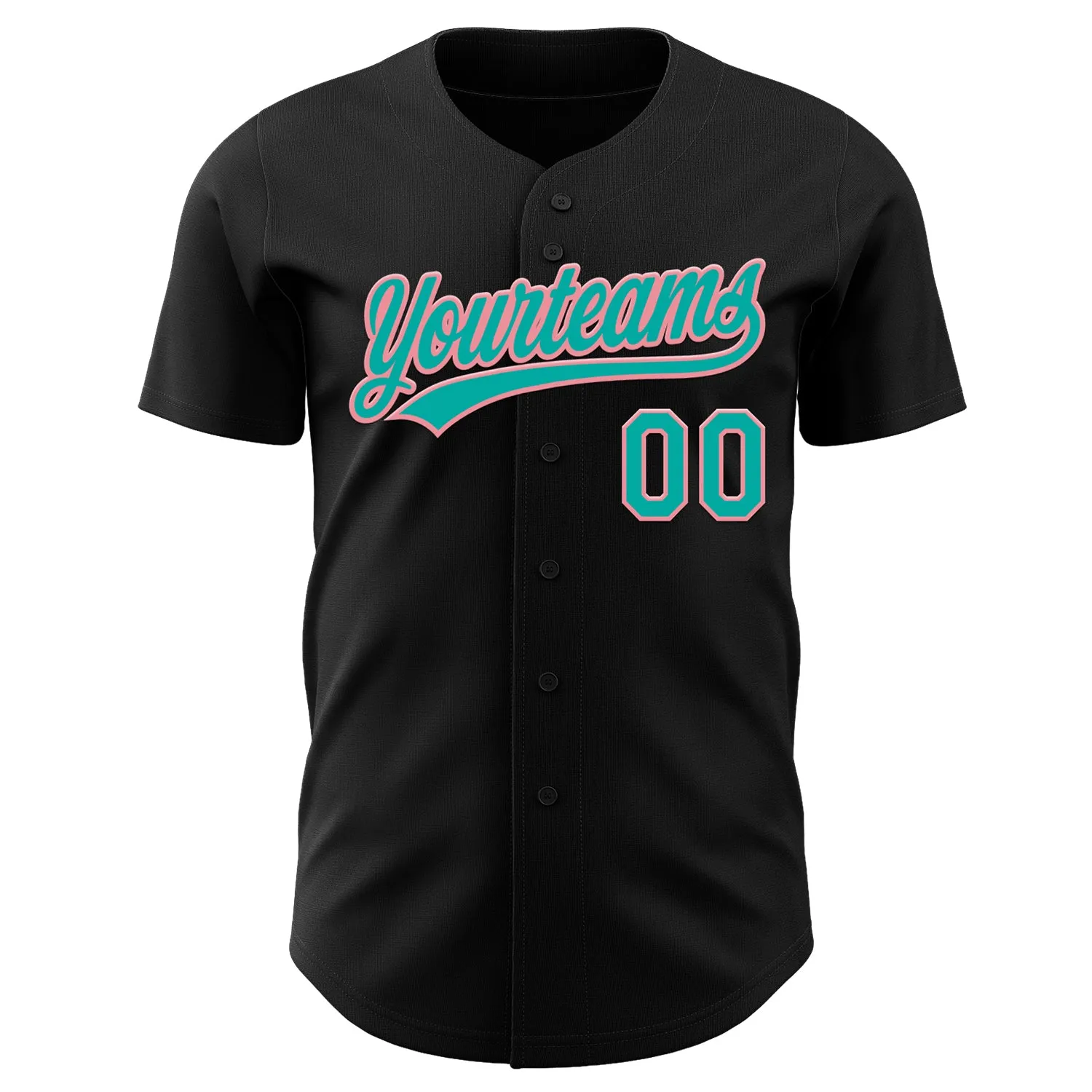 Custom Black Aqua-Medium Pink Authentic Baseball Jersey