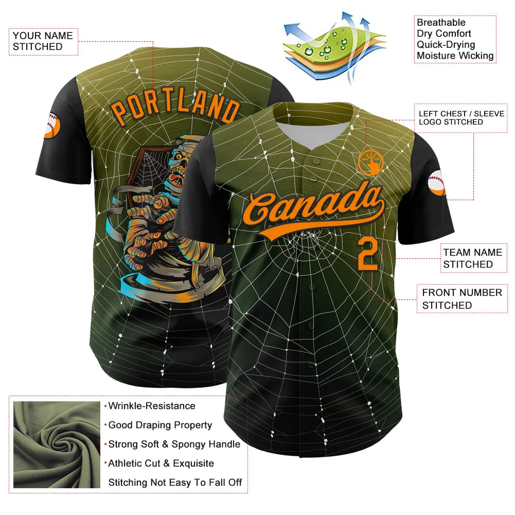 Custom Black Bay Orange 3D Halloween Authentic Baseball Jersey