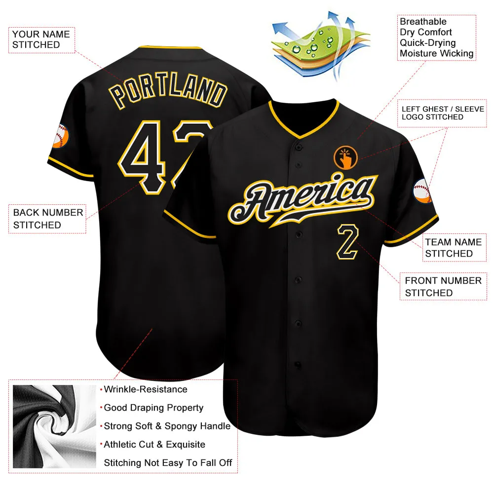 Custom Black Black-Gold Authentic Baseball Jersey