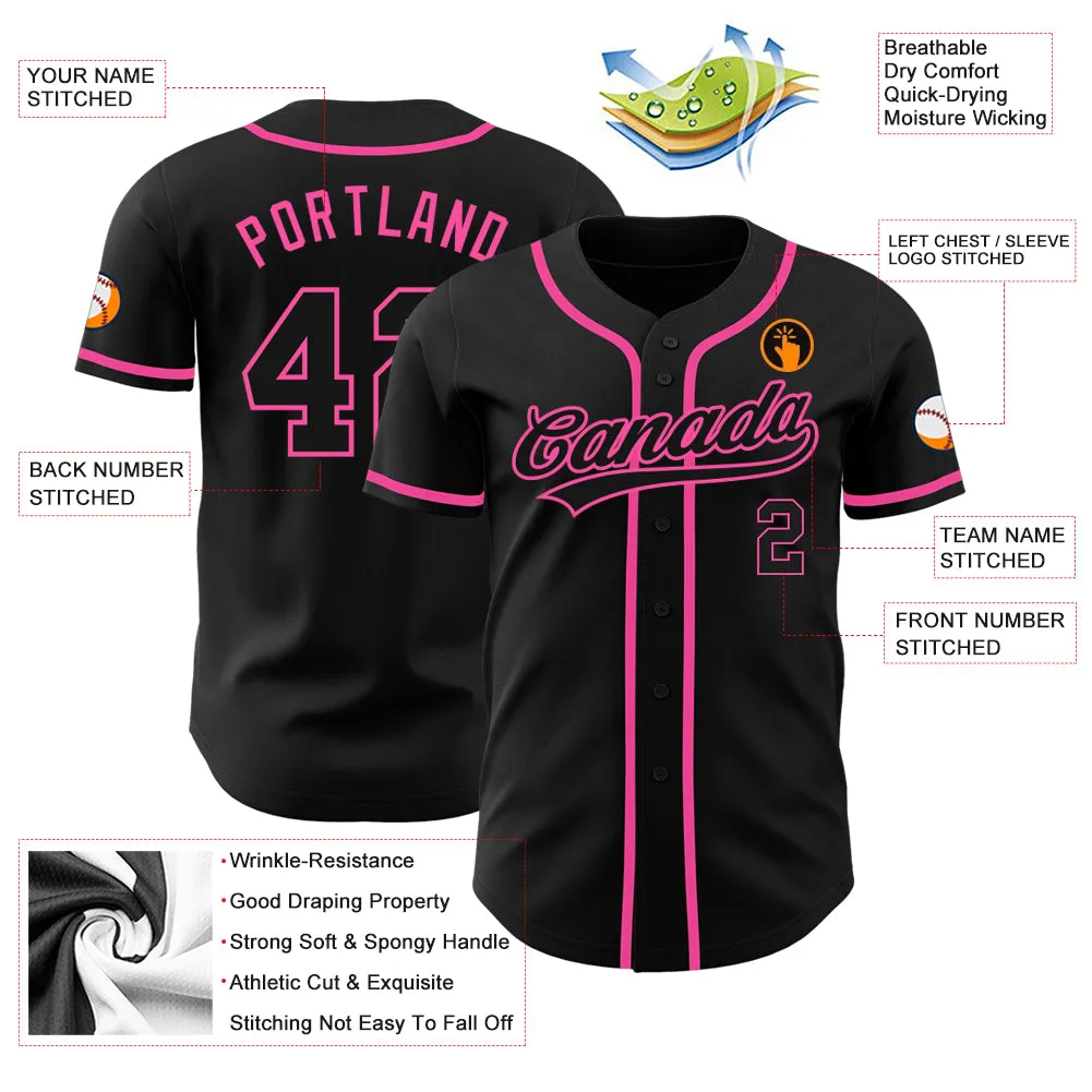 Custom Black Black-Pink Authentic Baseball Jersey