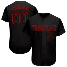 Custom Black Black-Red Authentic Baseball Jersey