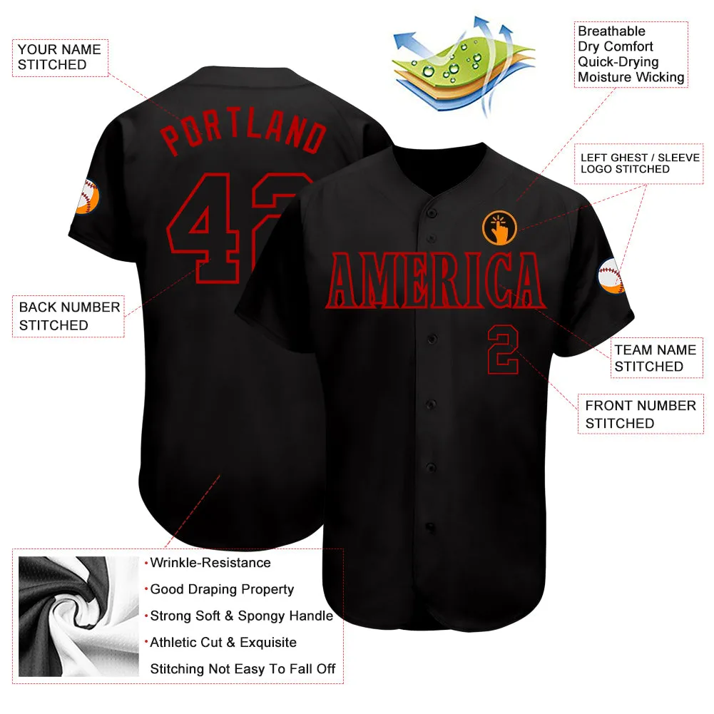 Custom Black Black-Red Authentic Baseball Jersey