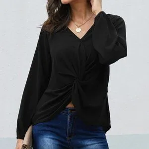 DOWN TO BUSINESS V-Neck Blouse Black