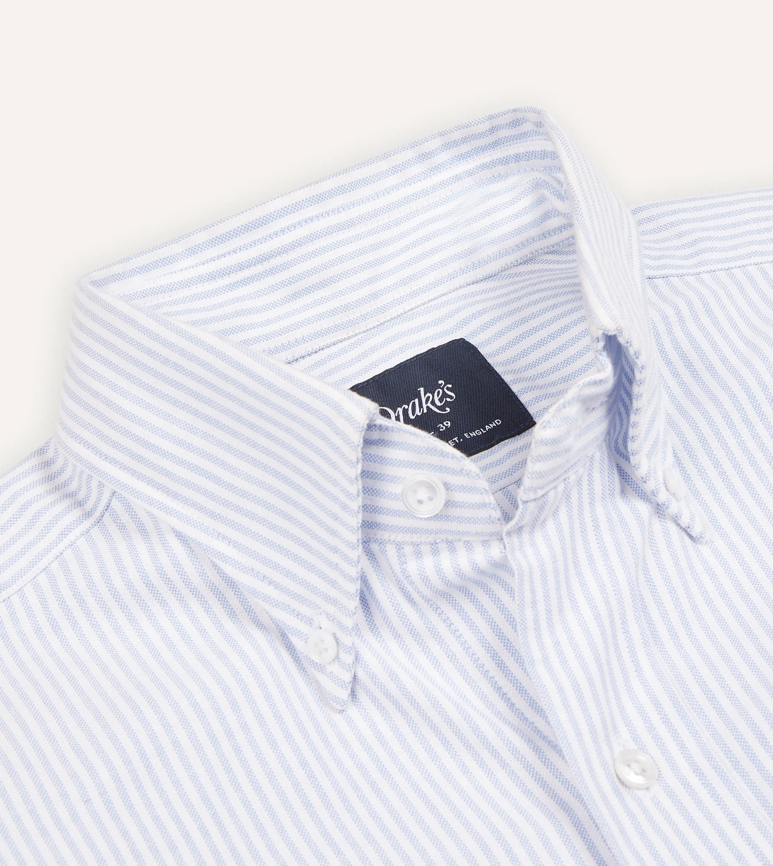 Drake's Oxford Button-Down Ticking Stripe Shirt / Light Blue