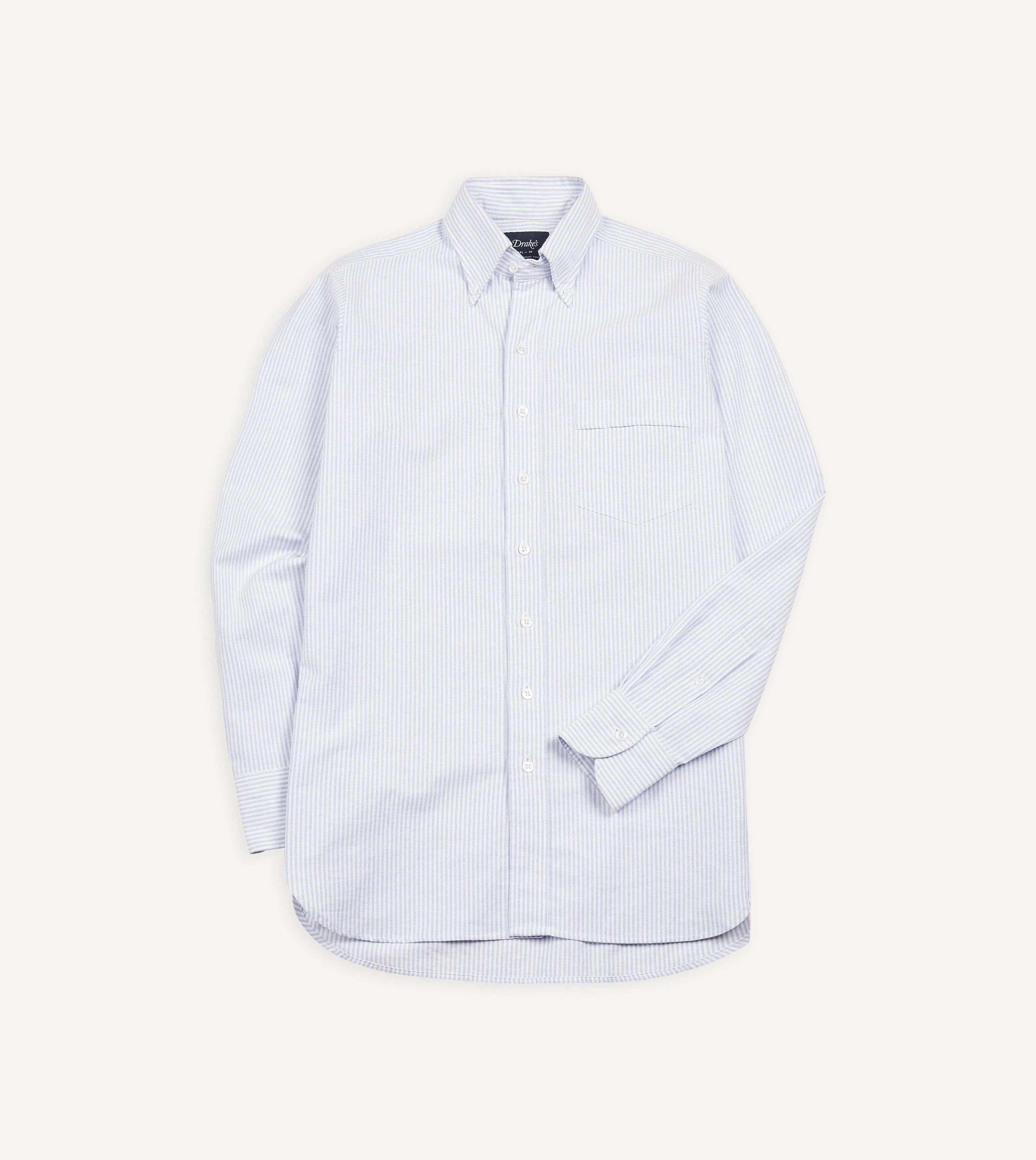 Drake's Oxford Button-Down Ticking Stripe Shirt / Light Blue