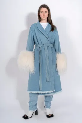 DRESSING GOWN COAT WITH SHEARLING CUFFS