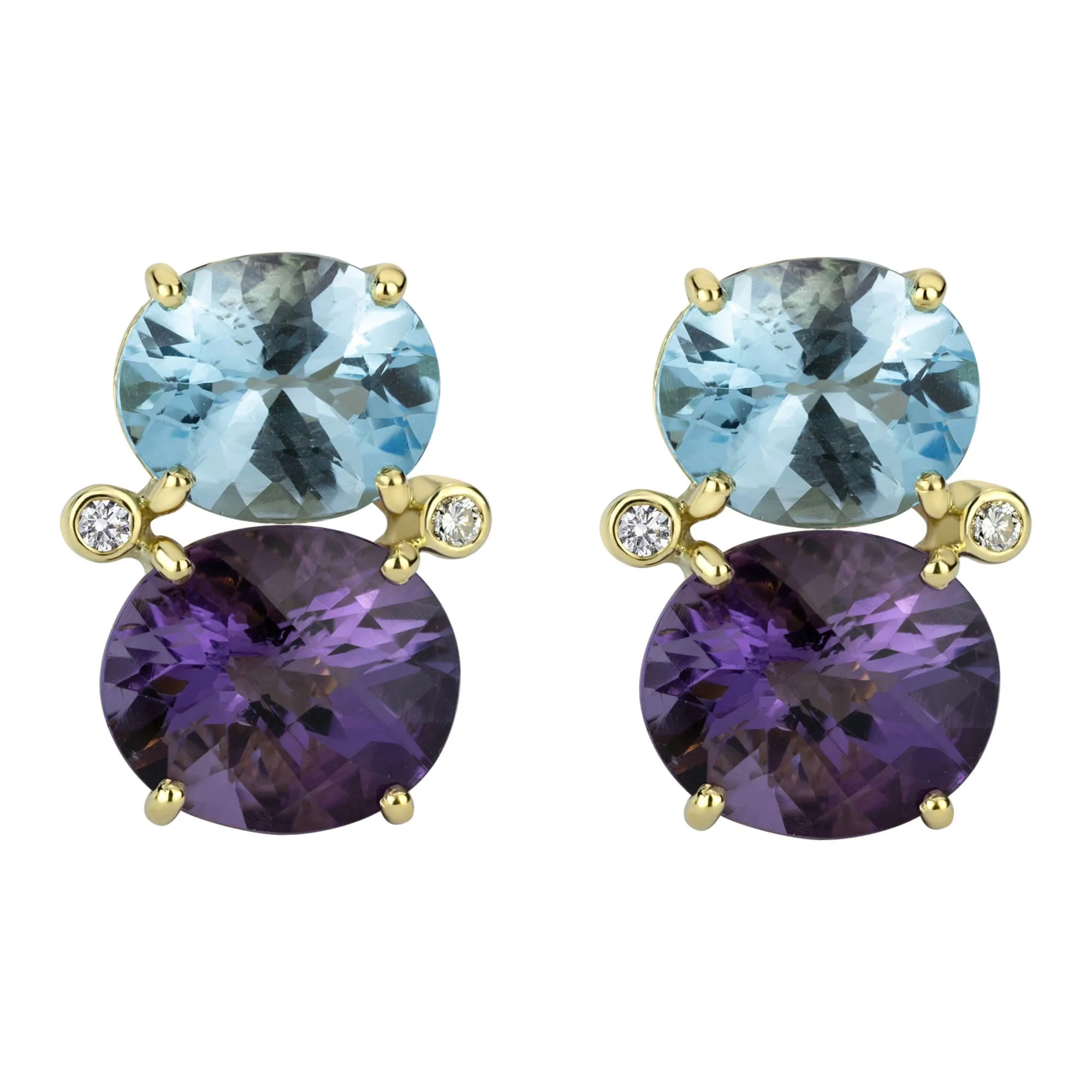 Earrings - Blue Topaz, Amethyst And Diamond