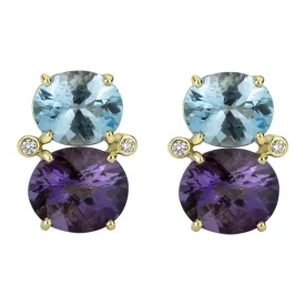 Earrings - Blue Topaz, Amethyst And Diamond