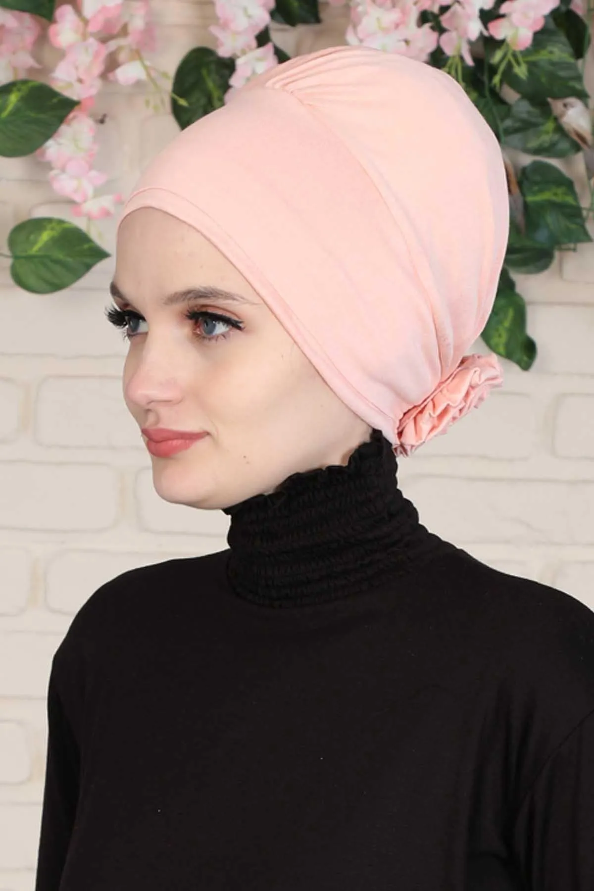 Elastic Easy Wrap Instant Turban Bonnet Cap for Women, Fashionable Single Colour Pre-Tied Turban Hijab, Cotton Elastic Chemo Headwear,B-53