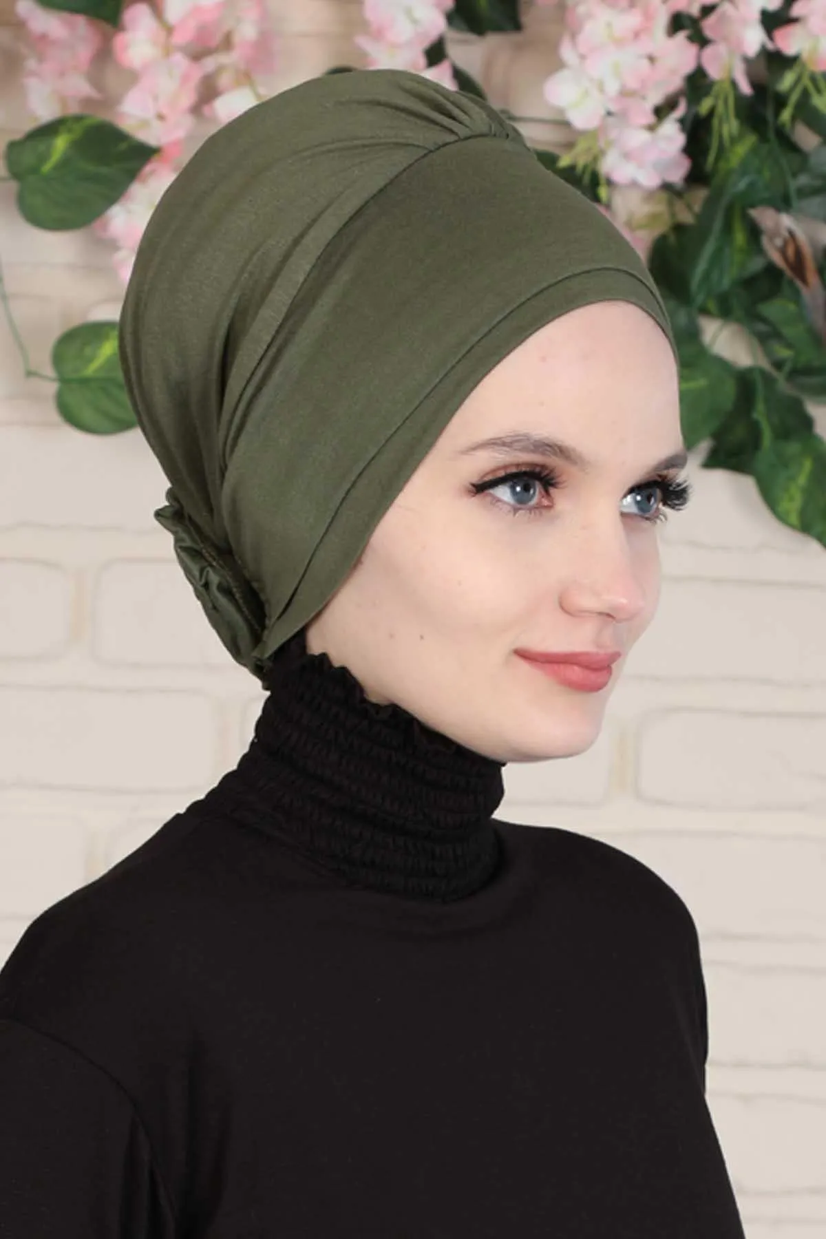 Elastic Easy Wrap Instant Turban Bonnet Cap for Women, Fashionable Single Colour Pre-Tied Turban Hijab, Cotton Elastic Chemo Headwear,B-53