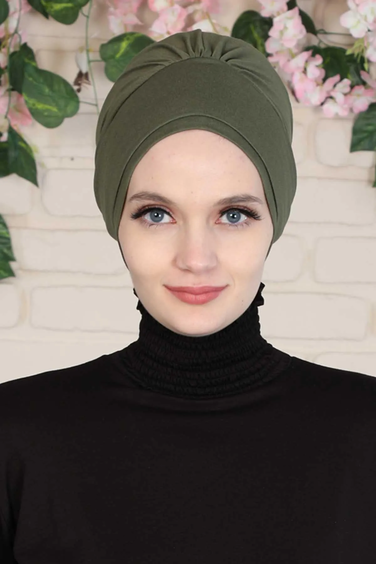 Elastic Easy Wrap Instant Turban Bonnet Cap for Women, Fashionable Single Colour Pre-Tied Turban Hijab, Cotton Elastic Chemo Headwear,B-53