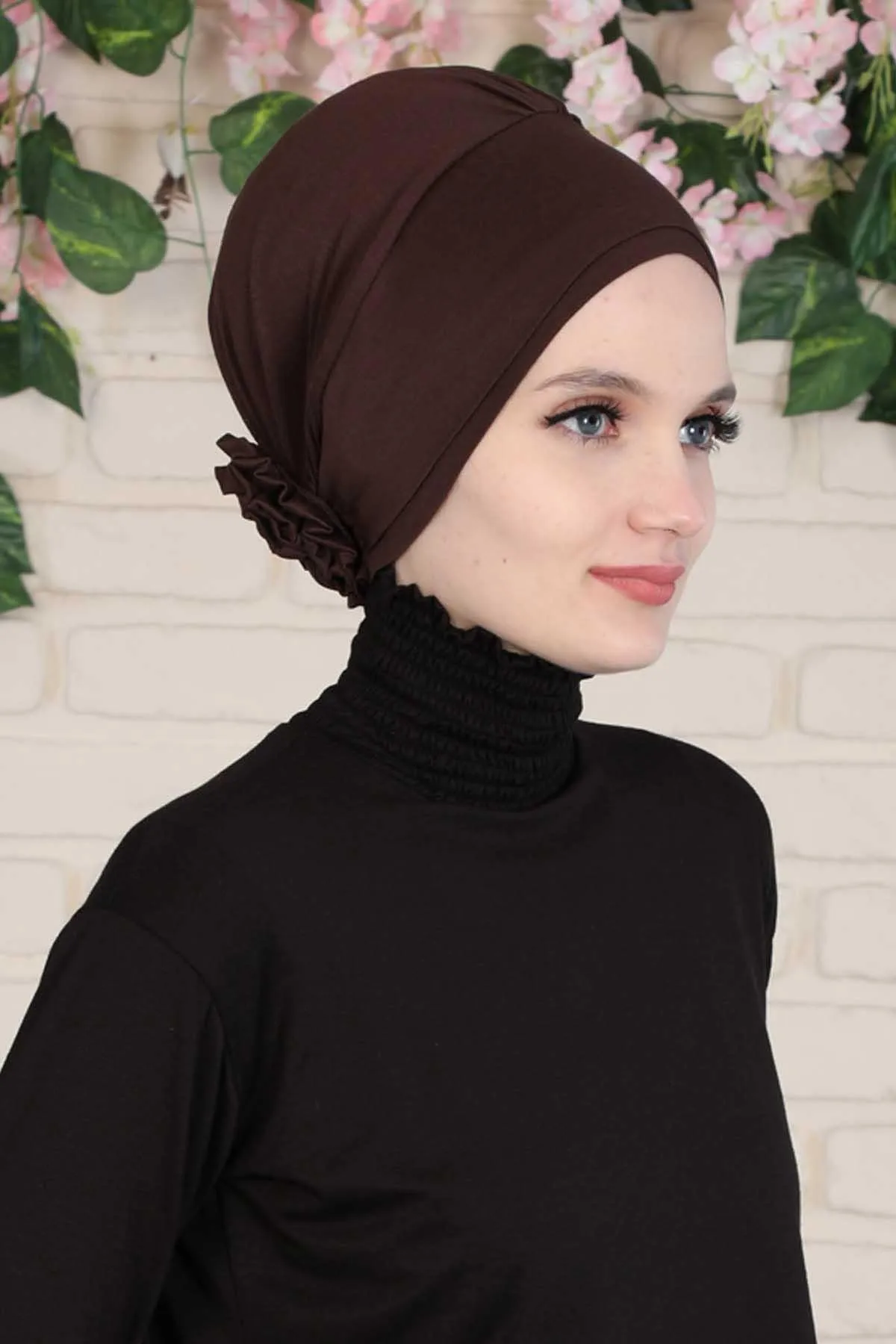 Elastic Easy Wrap Instant Turban Bonnet Cap for Women, Fashionable Single Colour Pre-Tied Turban Hijab, Cotton Elastic Chemo Headwear,B-53