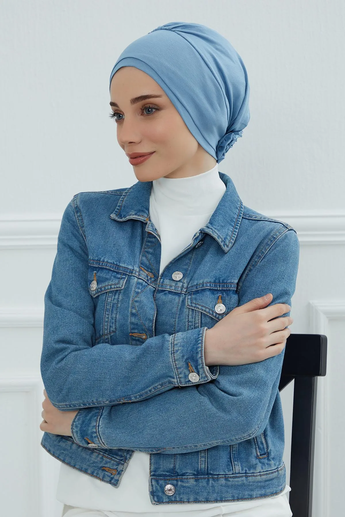 Elastic Easy Wrap Instant Turban Bonnet Cap for Women, Fashionable Single Colour Pre-Tied Turban Hijab, Cotton Elastic Chemo Headwear,B-53