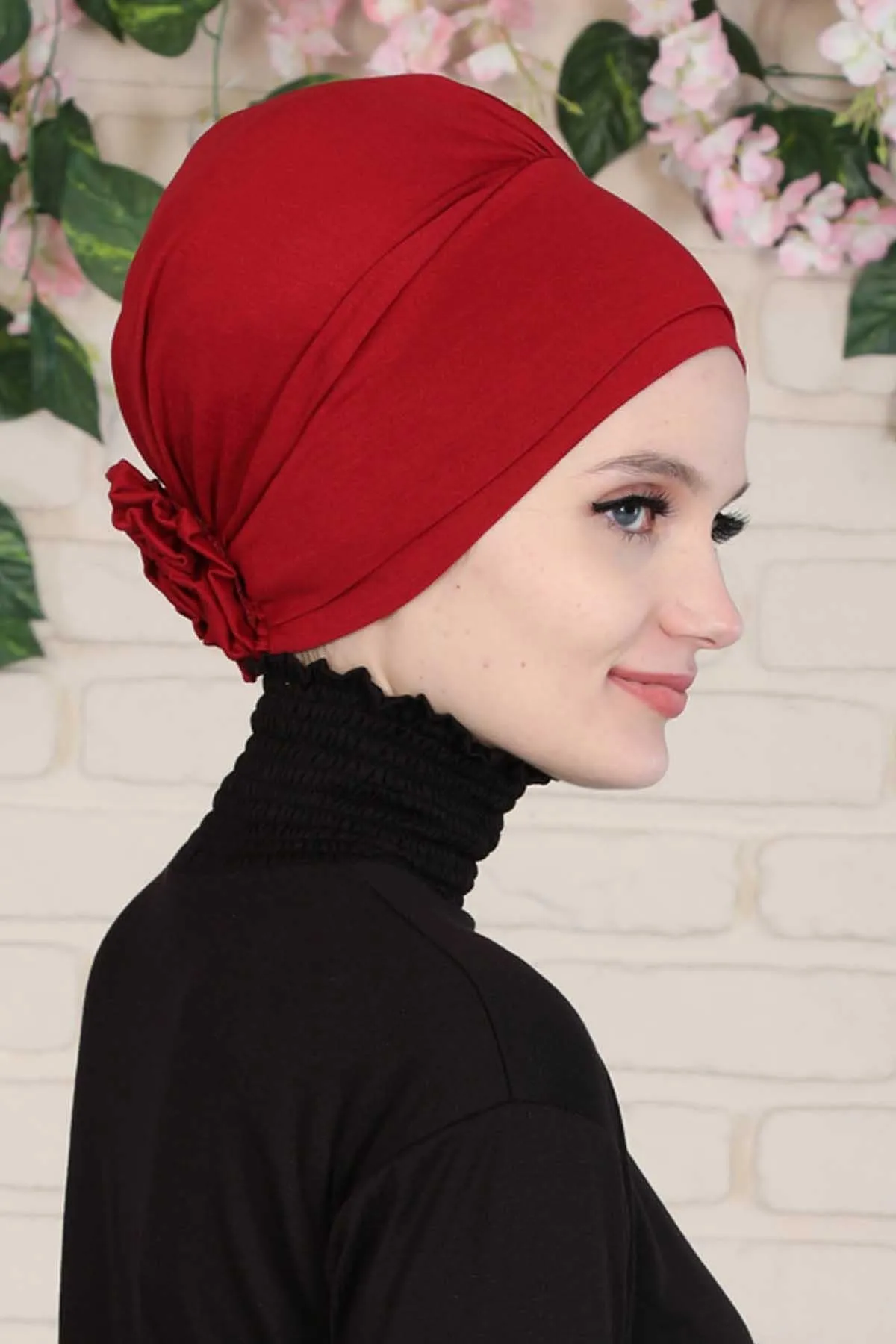 Elastic Easy Wrap Instant Turban Bonnet Cap for Women, Fashionable Single Colour Pre-Tied Turban Hijab, Cotton Elastic Chemo Headwear,B-53