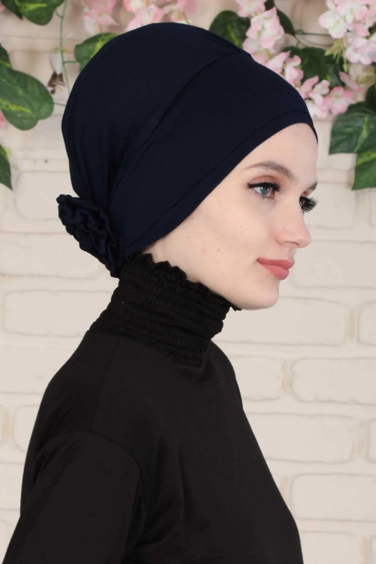 Elastic Easy Wrap Instant Turban Bonnet Cap for Women, Fashionable Single Colour Pre-Tied Turban Hijab, Cotton Elastic Chemo Headwear,B-53