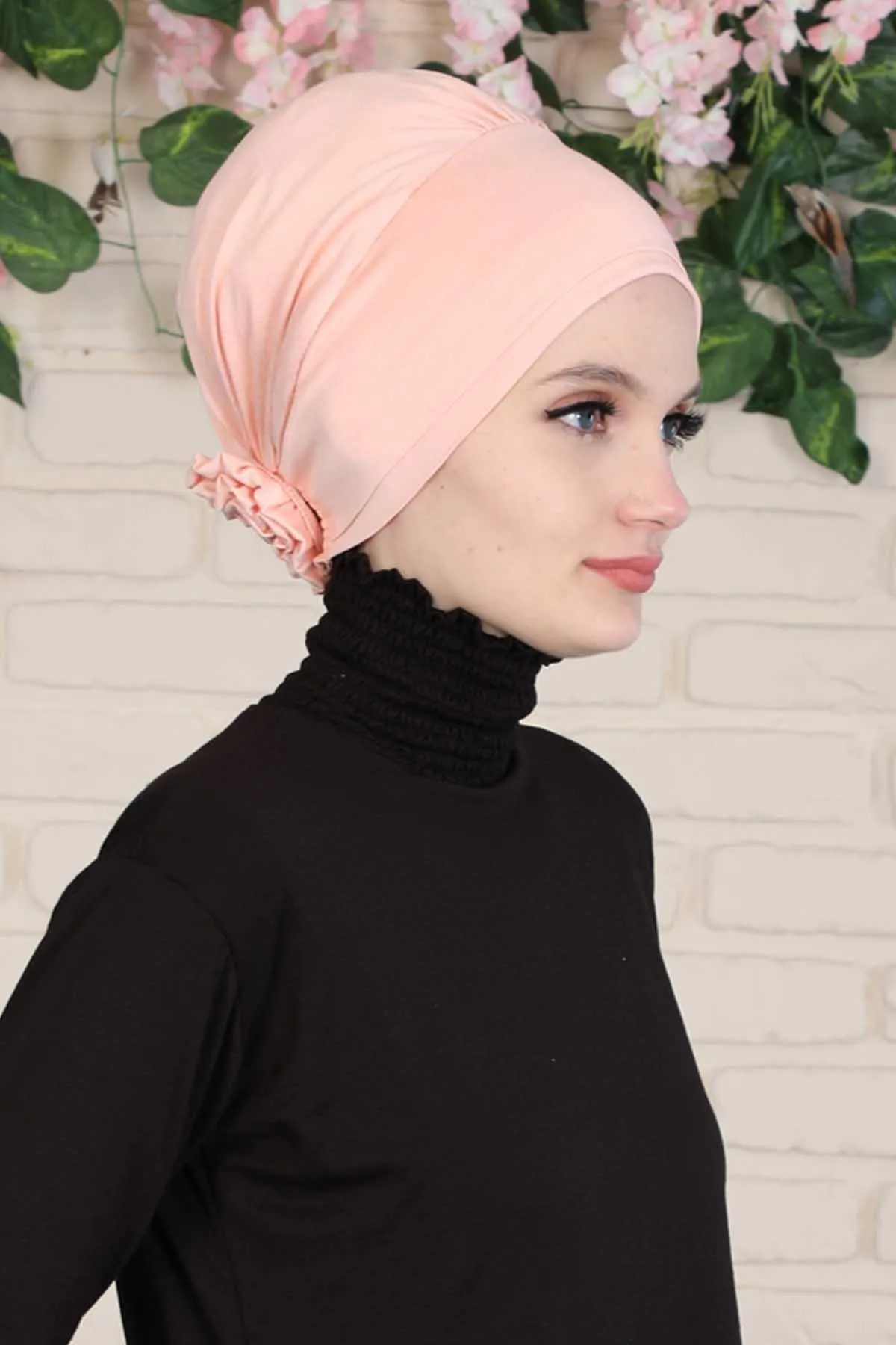 Elastic Easy Wrap Instant Turban Bonnet Cap for Women, Fashionable Single Colour Pre-Tied Turban Hijab, Cotton Elastic Chemo Headwear,B-53