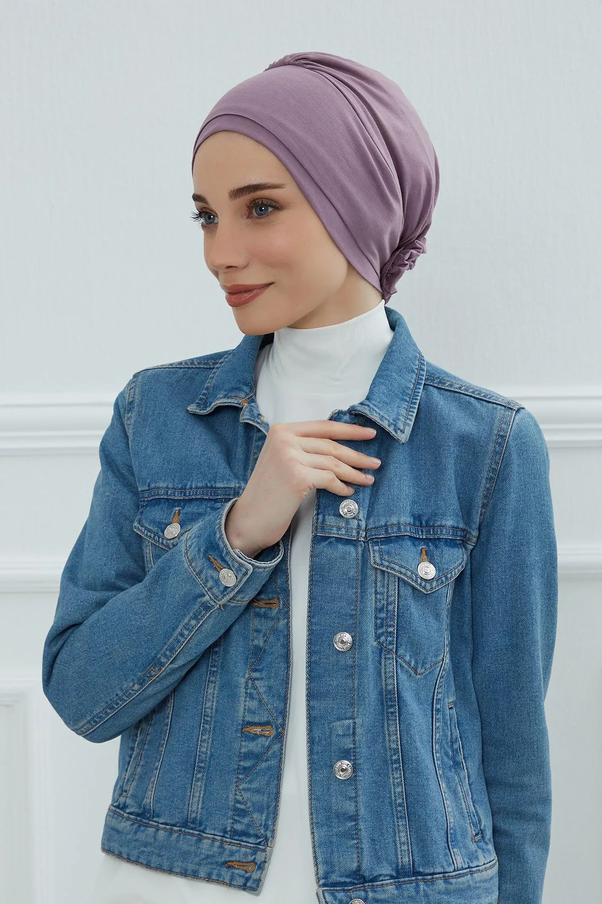 Elastic Easy Wrap Instant Turban Bonnet Cap for Women, Fashionable Single Colour Pre-Tied Turban Hijab, Cotton Elastic Chemo Headwear,B-53