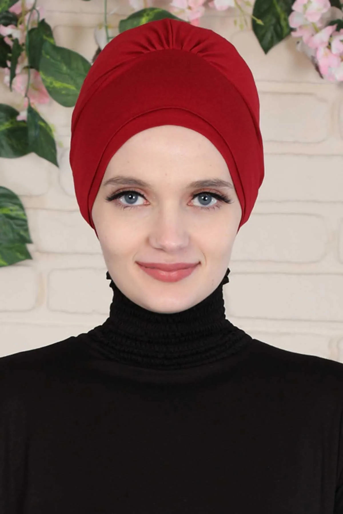 Elastic Easy Wrap Instant Turban Bonnet Cap for Women, Fashionable Single Colour Pre-Tied Turban Hijab, Cotton Elastic Chemo Headwear,B-53