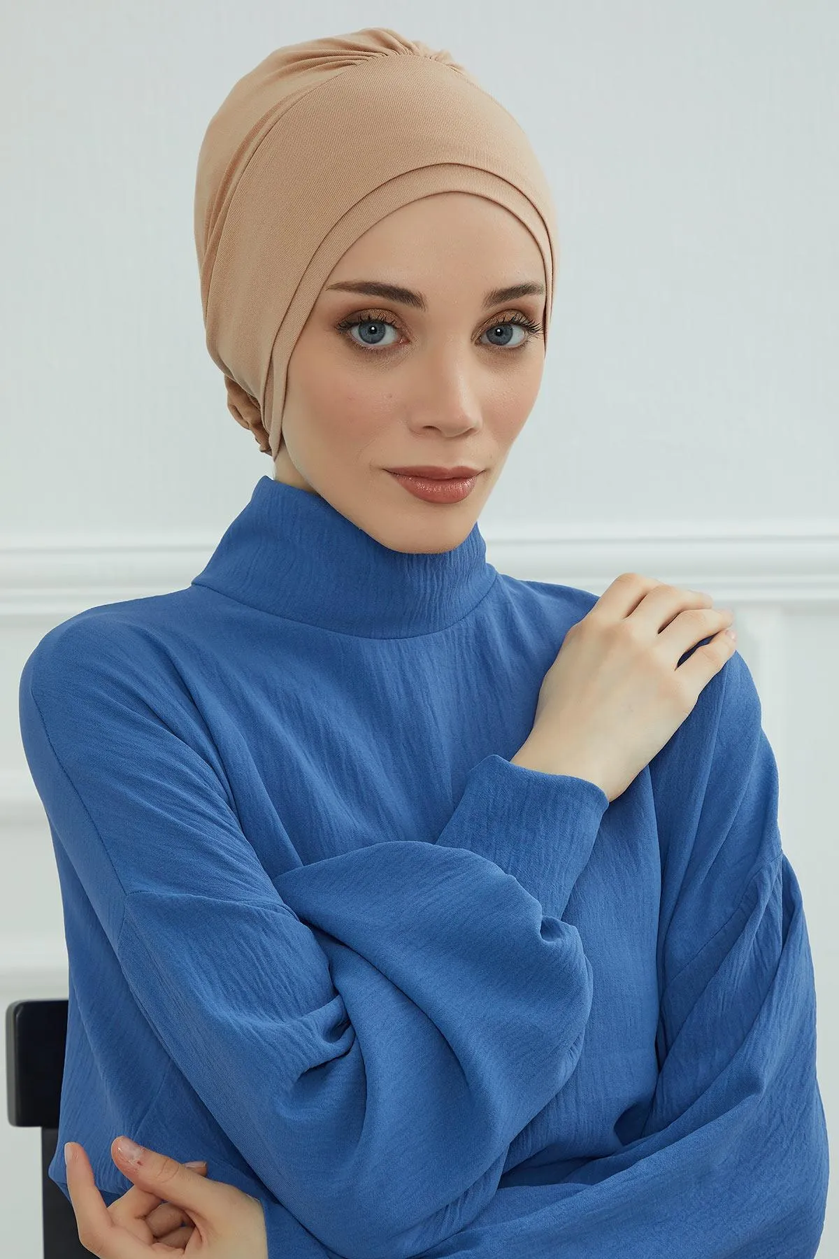 Elastic Easy Wrap Instant Turban Bonnet Cap for Women, Fashionable Single Colour Pre-Tied Turban Hijab, Cotton Elastic Chemo Headwear,B-53