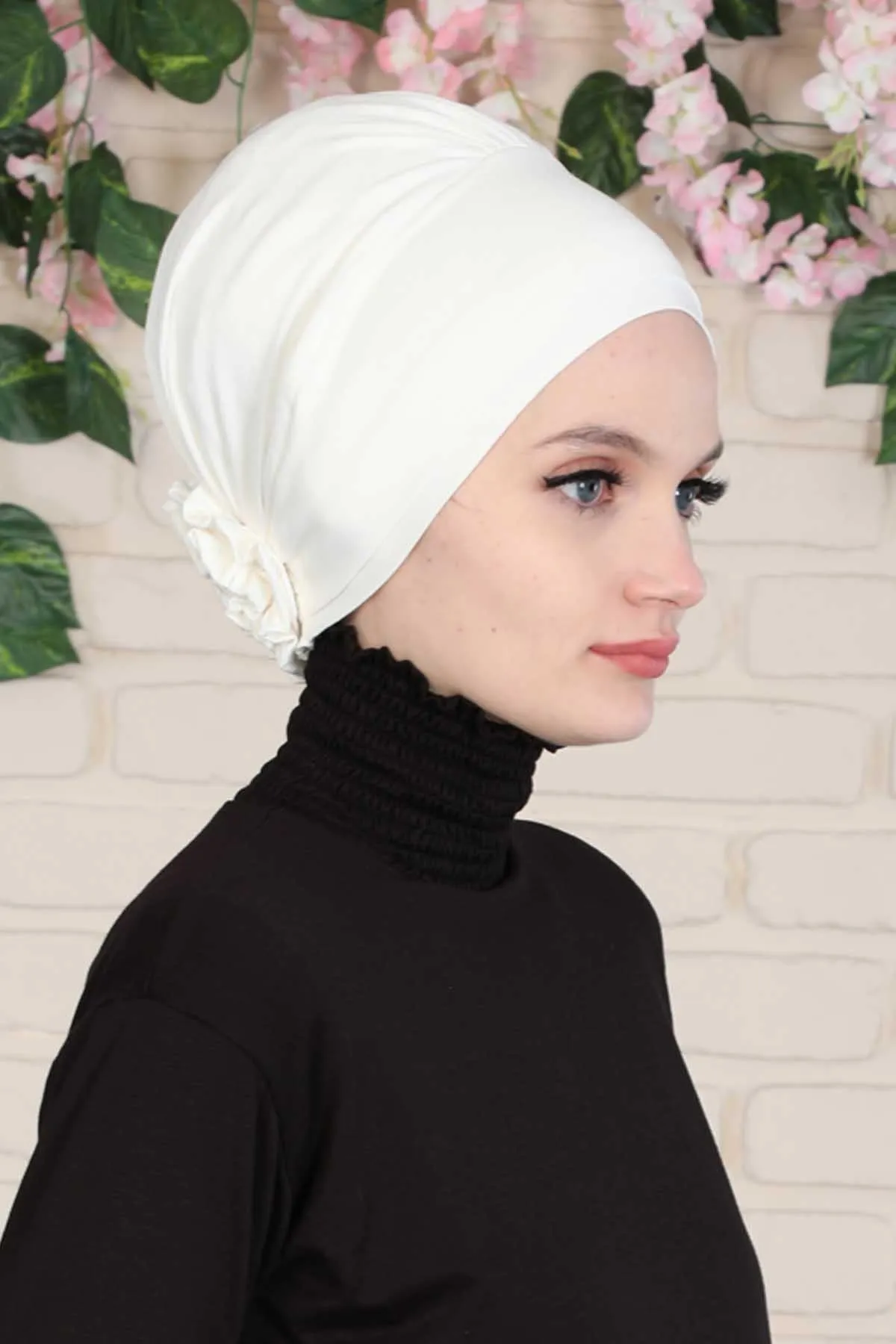 Elastic Easy Wrap Instant Turban Bonnet Cap for Women, Fashionable Single Colour Pre-Tied Turban Hijab, Cotton Elastic Chemo Headwear,B-53